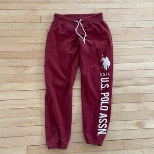 US Polo Assn Sweatpants Burgundy Logo Joggers Unisex Mens L 100 percent Cotton